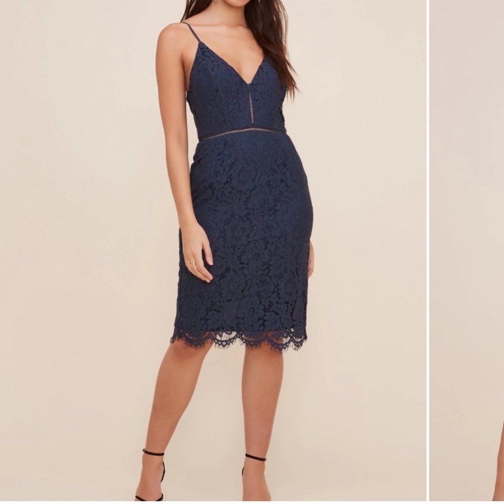 Lattice Inset Lace Navy Dress